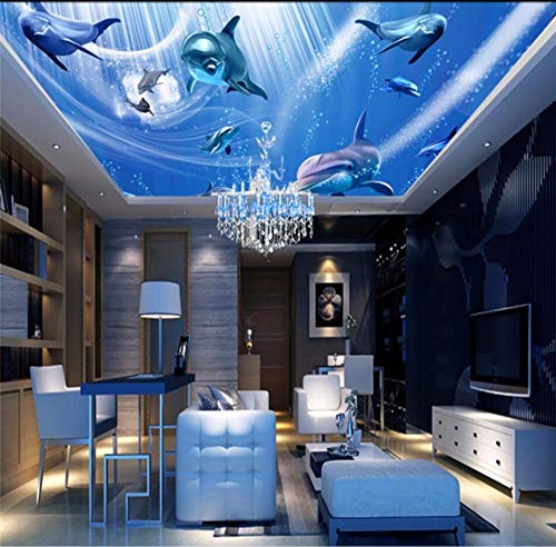 Mundo submarino Dolphin Techo Murales de techo Mural grande personalizado Verde Wallpaper