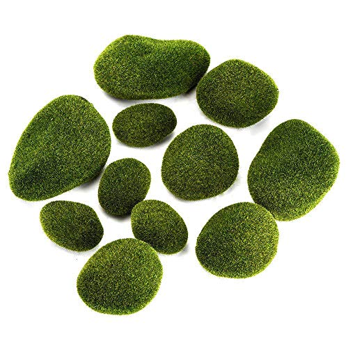Musgo Artificial Rocas,12 Piezas Varios Tamaño Decorativas Piedras Artificiales para Arreglos Florales/Jardines/Terrarios de Hada/Plantas Decoración