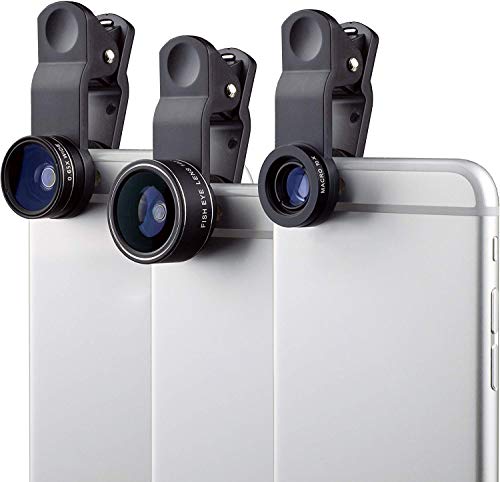 MyGadget Kit de Lentes para Móvil 3 en 1 Ojo de Pez 180°, Gran Angular 0.65x y Macro 10x - para Tablet Smartphone Samsung Galaxy Apple iPhone Huawei Xiaomi