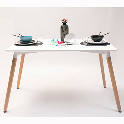 NAKURA Mesa de Comedor o Cocina Tower con Tapa lacada Blanca y Patas de Madera. (120x80) NAKURA Mesa de Comedor o Cocina Tower con Tapa lacada Blanca y Patas de Madera. (120x80)