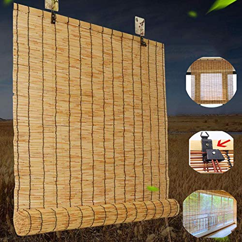 Natural Reed Cortina Estores Enrollable de Paja,Persianas de Caña,Retro Bamboo Roller Blind Cortar Sombreado Sombrilla Pared Decoración,para Interiores,Exteriores,Personalizable(70x200cm/28x79in)