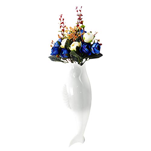Nbrand - Conjunto de 1 conjunto de flores de cerámica con forma de pez para pared, decoración de pared, decoración floral para salón o dormitorio