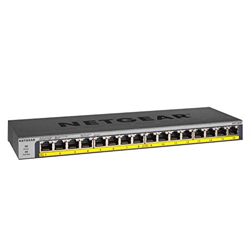 Netgear GS116PP Switch Gigabit con 16 puertos PoE, Switch ethernet PoE de 183W, Switch PoE, montaje sobremesa o bastidor, caja de metal