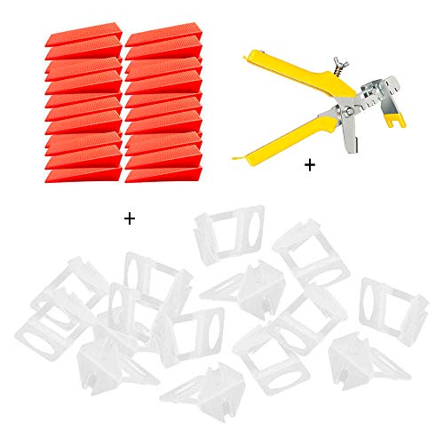 Niveladores de Azulejos 1mm - Sistema de Nivelación de Baldosas, 1 Alicate, 100 Cuñas Niveladoras para Suelo, 100 Espaciadores de 1 mm