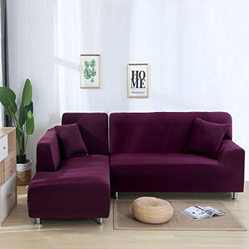 NOBCE Funda de sofá en Forma de L, Funda de sofá de Esquina de Color sólido para Sala de Estar, Fundas de Licra elásticas, Toalla de sofá elástica, Rojo Claro 235-300CM
