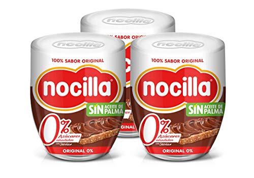 Nocilla Original 0% Azúcares Añadidos: Crema de Cacao Natural con Avellanas y Edulcorantes - Sin Aceite De Palma - 3 Envases de Vidrio Reutilizable de 190 gr. (Total 570 gr.)