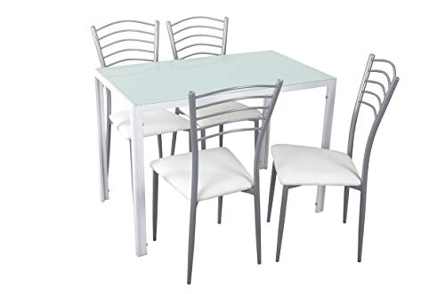 Noorsk Design Conjunto de Mesa y sillas de Cocina (105x60x75) (Blanco-Blanco)