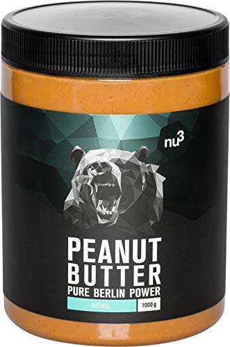 nu3 Crema de cacahuete - 1 kg Peanut Butter pura y natural - Mantequilla de maní sin sal ni azúcar - Libre de aceite de palma y conservantes artificiales - con 21g de proteínas por cada 100 g