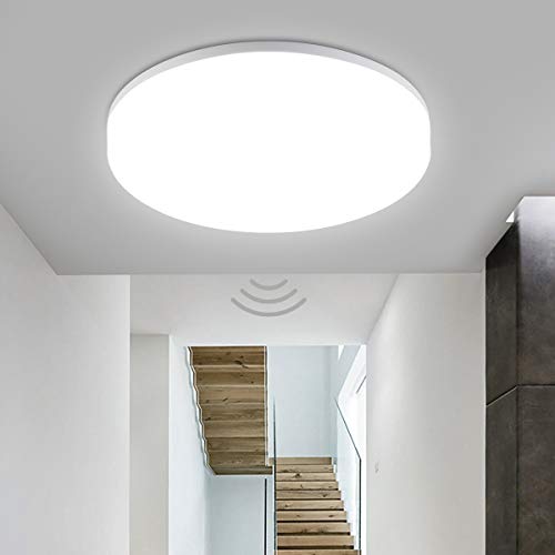 Oeegoo LED Lámpara de Techo con Sensor de Movimiento 360 °, resistente al agua IP44, 18W 1800LM Plafón de Techo Ajustable para Baño Pasillo Escalera Balcón Bodega Neutro Blanco 4000K