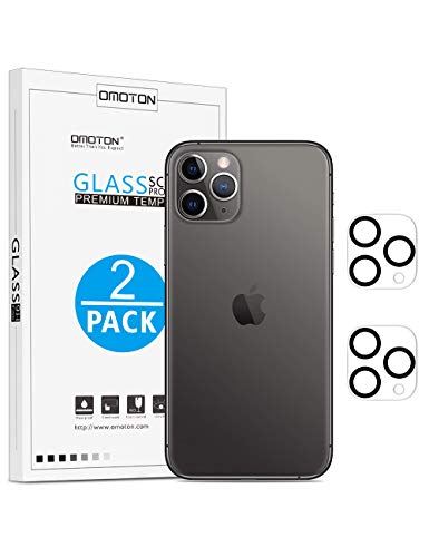 OMOTON Protector Pantalla para Cámara de iPhone 11 Pro/iPhone 11 Pro MAX Crital Templado【Alto Definición】 【Fácil Instalación】【2 Piezas】