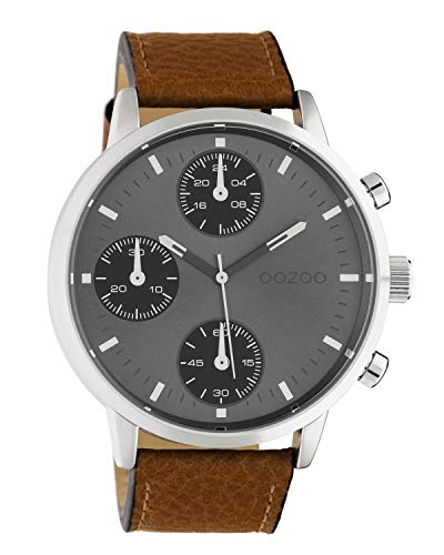 Oozoo C10530 - Reloj de pulsera para hombre con correa de piel (50 mm), color plateado y gris