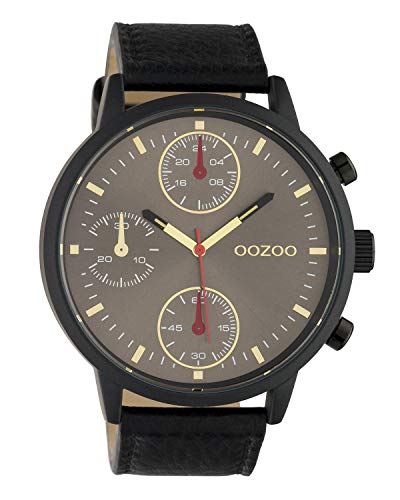 Oozoo C10532 - Reloj de pulsera para hombre (correa de piel, 50 mm), color negro y gris
