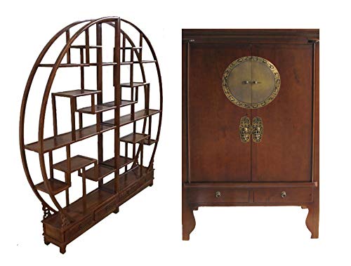 OPIUM OUTLET Conjunto de muebles de salón, estantería redonda asiática con armario de boda chino, divisor de espacios, estantería de pared, armario alto, estilo oriental, vintage (marrón castaño) OPIUM OUTLET Conjunto de muebles de salón, estantería redonda asiática con armario de boda chino, divisor de espacios, estantería de pared, armario alto, estilo oriental, vintage (marrón castaño)