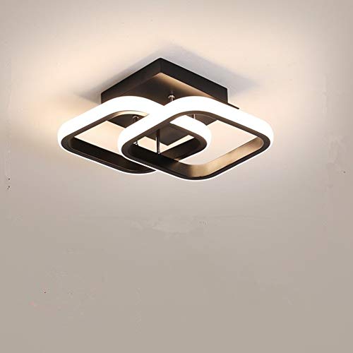 Osairous Plafón LED, lámpara de techo moderna 22 W, lámpara de techo negra acrílica de 2 LED cuadrados, plafón empotrable para comedor, cocina, estudio, luz blanca fría/6000 K