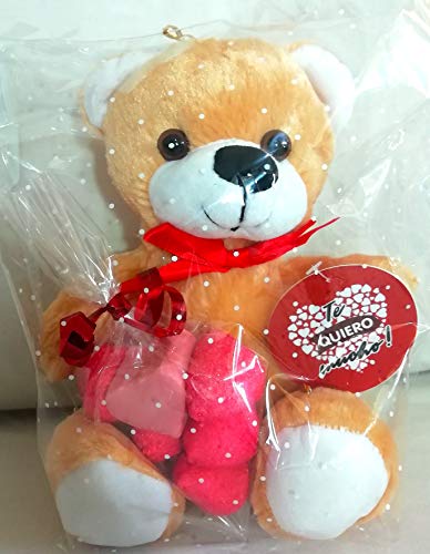 Oso de Peluche Regalo Chica Amor te Quiero Lazo Rojo - Osito de Peluche Mensaje de Amor - M- 25cm Oso de Peluche con golosinas - con Detalle - Amor para Mujer- Regalo para Chica