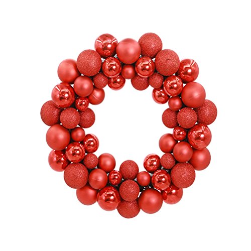 OULII Guirnalda Corona Bolas Colgante de Navidad para Puerta Pared Decoración (Rojo)