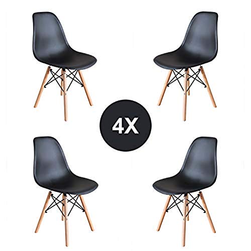 Pack 4/6 sillas, sillas de Comedor Silla de Oficina Silla de salón， Silla diseño nórdico Estilo (Black（Negro-4）)