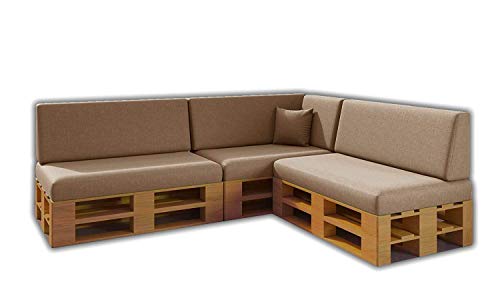 Pack Ahorro Conjunto 8 Cojines para Sofa de palets / europalet 3 Asientos + 3 Respaldos + Rinconera + Cojin | Desenfundable | Interior y Exterior | Color Hamster | Espuma de Alta Densidad.