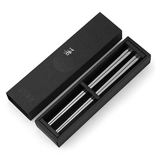 Palillos japoneses para sushi - Idea de regalo sostenible de acero inoxidable reutilizable - Metal para lavavajillas - Juego de 2 palillos de sushi