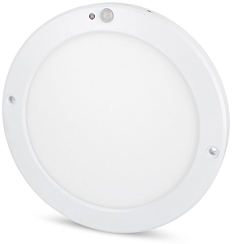 Panel LED ultrafino de 18 W, con sensor de movimiento y sensor crepuscular, transformador LED integrado, color blanco cálido (3000 K)) Panel LED ultrafino de 18 W, con sensor de movimiento y sensor crepuscular, transformador LED integrado, color blanco cálido (3000 K))