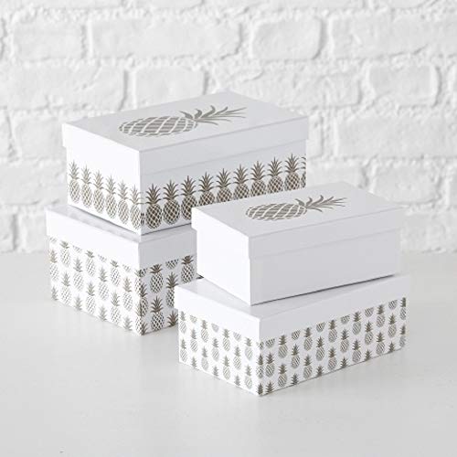 Paper Collection Muebles Hogar Accesorios DDecorativos Organización Contenedores Juego de 4 Cubos en Cartón de Almacenaje con Tapa Piña Varios Tamaños