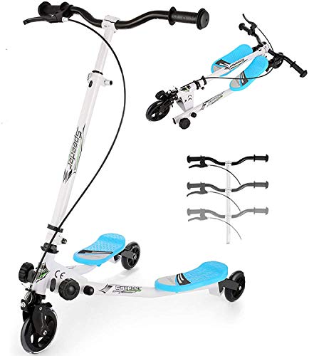 Patinete Plegable de 3 Ruedas para niños y niñas,Azul Patinetes Ligero Plegable,Manillar Ajustable en Altura Drifting Scooter para Niños 4 Años en Adelante Patinete Plegable de 3 Ruedas para niños y niñas,Azul Patinetes Ligero Plegable,Manillar Ajustable en Altura Drifting Scooter para Niños 4 Años en Adelante
