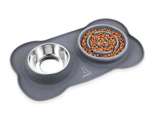Pecute Comedero para Perros Comedero Lento para Perros Bol para Gatos Tazón Double para Mascotas Comer Lentamente 3-en-1 de Silicona e Acero Inoxidable y una Base de Silicona Antideslizante(M) Pecute Comedero para Perros Comedero Lento para Perros Bol para Gatos Tazón Double para Mascotas Comer Lentamente 3-en-1 de Silicona e Acero Inoxidable y una Base de Silicona Antideslizante(M)