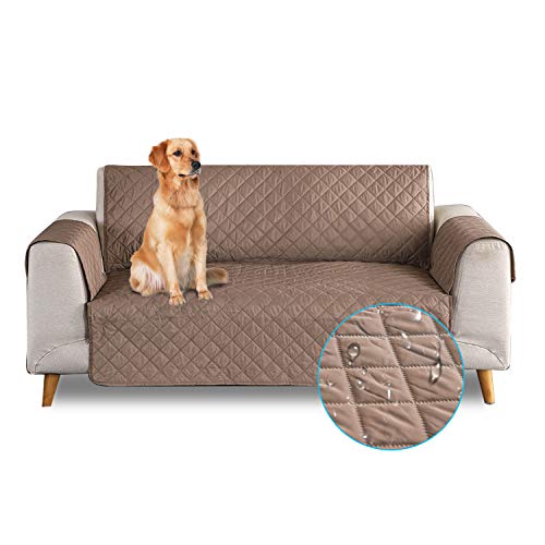 PETCUTE Funda de sofá 3 plazas Cubre Sofas Impermeable Protector de sofá Antideslizante Acolchado Sofas Fundas para Perros café