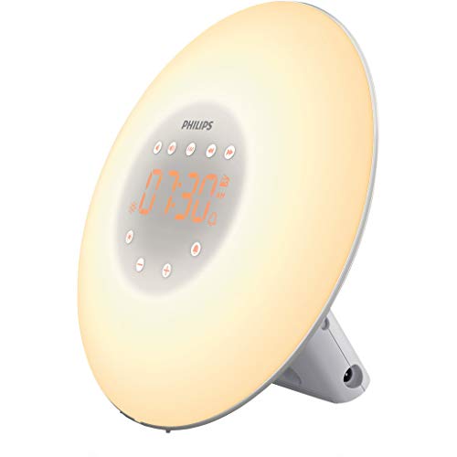 Philips Wake-up Light HF3506/30 - Despertador de luz led, radio FM, simulación del amanecer y del atardecer, 2 sonidos naturales, 1 alarma, 200 Lux, plata