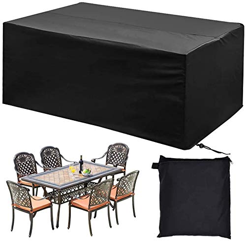 phixilin Funda para Mesa Jardin, Cubierta de Muebles de Jardín Impermeable 210T Poliéster Resistente al Polvo Anti-UV Funda Protectora para Muebles de jardín - Negro (242 * 162 * 100)