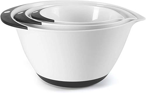 PICKWILL Juego de 3 cuencos de cocina multifuncionales como cuenco para mezclar, ensaladera, cuenco para servir con base antideslizante, tamaño 1,5 L, 3 L, 5 L, color blanco PICKWILL Juego de 3 cuencos de cocina multifuncionales como cuenco para mezclar, ensaladera, cuenco para servir con base antideslizante, tamaño 1,5 L, 3 L, 5 L, color blanco