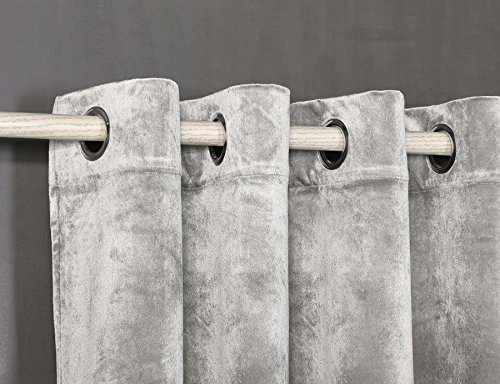 PimpamTex Cortina Terciopelo Opaca térmica Aislante para salón Dormitorio y habitación, con 8 Ojales, 1 Unidad 140 x 260 cm, Modelo Terciopelo Color Gris Perla