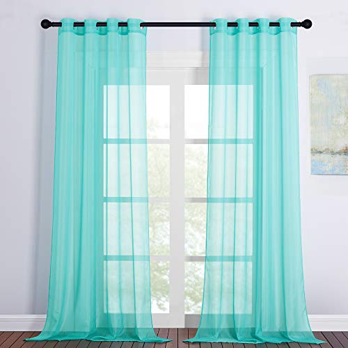 PONY DANCE Cortinas Salon Moderno con Ojales - Visillos Infantiles para Dormitorio Niñas Niños Separador Ambientes para Oficina, 2 Paneles, 140 x 245 cm, Azul Verde