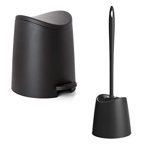 PracticDomus - Conjunto Cubo de Baño con Pedal de 3L y Escobilla WC, Gama Standard. Color Negro