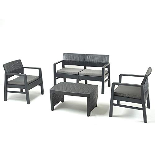 PRO GARDEN Conjunto de Jardín Mesa Rectangular y 3 Sillones con Cojines Fuji Antracita Progarden