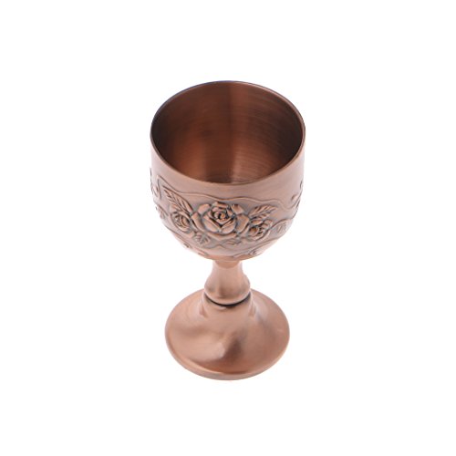 PTMD Vintage hecho a mano de cobre puro grabado patrón de flores pequeño vaso de licor copa de vino regalo decoración del hogar (cobre 4,2 x 8 cm)