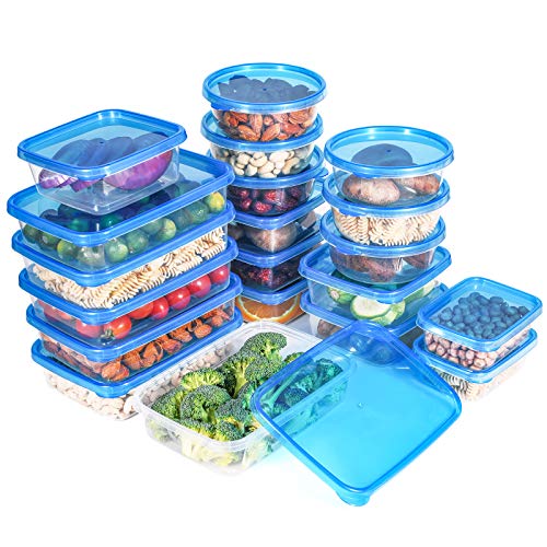 QCen Recipientes de Plástico para Comida, Set de Contenedores de Alimentos, 20 Piezas, Apto para Lavavajillas, Microondas y Congelador, Sin BPA