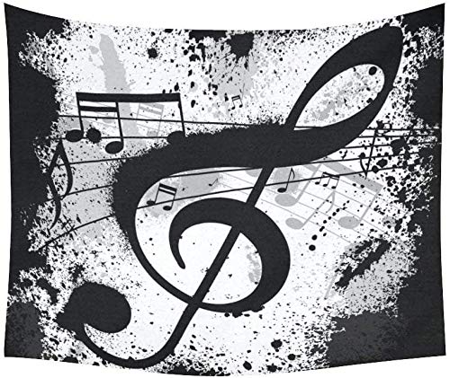 QIAO Grunge Blanco y Negro Tapices de decoraci¨®n del hogar Arte de la Pared Notas Musicales Tapiz Colgante de Pared Conjuntos de Arte