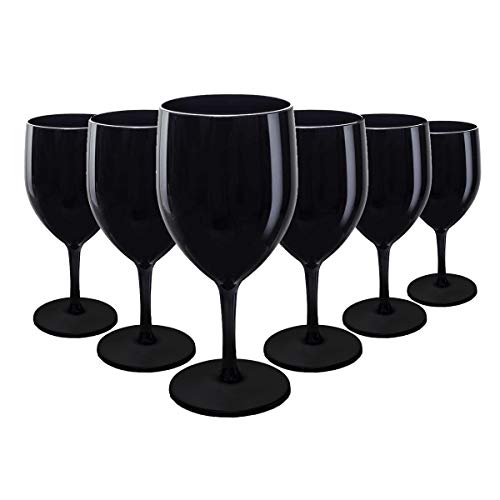 RB Copas de Vino Negro Plástico Premium Irrompible Reutilizable 25cl, Set de 6