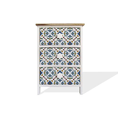 Rebecca Mobili Mesita de Noche Cajonera Montada 3 Cajones, Madera Clara Blanco Azul Rojo Amarillo Verde Moderno, Entrada Dormitorio - Medidas: 60 x 40 x 30 cm - Art. RE6500 Rebecca Mobili Mesita de Noche Cajonera Montada 3 Cajones, Madera Clara Blanco Azul Rojo Amarillo Verde Moderno, Entrada Dormitorio - Medidas: 60 x 40 x 30 cm - Art. RE6500