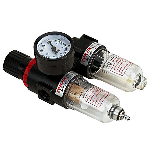 Reductor de presión con manómetro unidad de mantenimiento de 1/4 pulgadas, separador de agua de aire comprimido, reductor de presión para compresor, regulador de presión de componentes neumáticos Reductor de presión con manómetro unidad de mantenimiento de 1/4 pulgadas, separador de agua de aire comprimido, reductor de presión para compresor, regulador de presión de componentes neumáticos