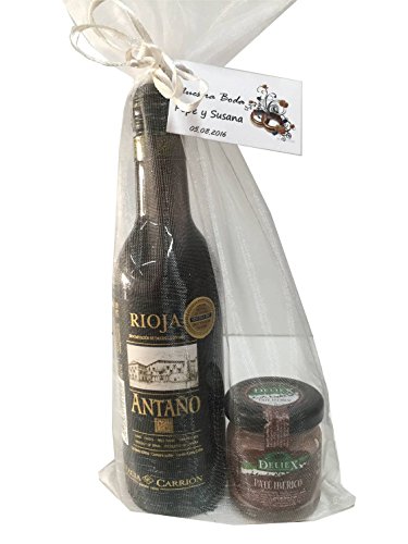 Regalo de vino Rioja Antaño con paté ibérico en bolsa de organza para invitados (Pack 24 ud)
