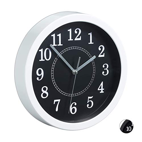 Relaxdays Reloj de Pared, Ø 20 cm, Diseño clásico, A Pilas, Blanco