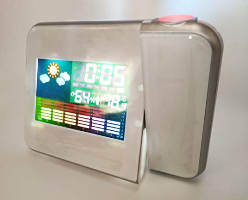 Reloj Despertador Digital, Radio Despertador Proyector de Hora / Alarma / Indicador de Temperatura/Humedad/Fecha/Hora (White)