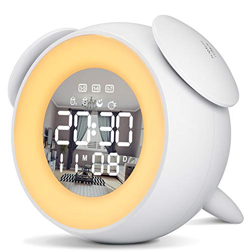 Reloj Despertador Digital, Wake up Light LED Luz Despertador con Función Snooze, Simulación de Amanecer y Atardece, 2 Despertadores, 25 Sonidos de Naturales (Blanco)