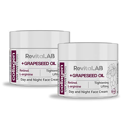 RevitaLAB - Crema hidratante antiarrugas de día y de noche con colágeno enriquecida con ácido hialurónico, L-arginina, retinoll y un filtro UVA/UVB, franja de edad 50-65, 50 ml (multipaquete)