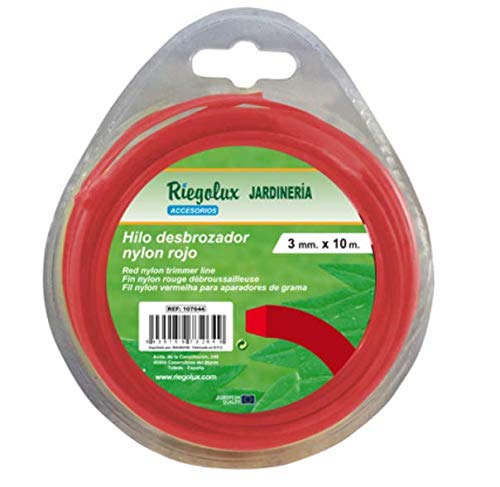 Riegolux 107662 Hilo Desbrozadora Nylon Cuadrada, Rojo, 2.4 mm x 15 m