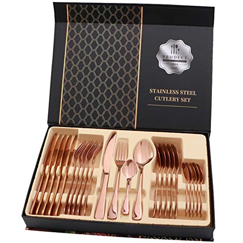 rismart 24 Piezas De Utensilios De Acero Inoxidable Cuberterías Combinadas, Cuchillo De Mesax_6, Tenedoresx_6, Cucharas De Mesax_6, Cucharitasx_6,Oro Rosa rismart 24 Piezas De Utensilios De Acero Inoxidable Cuberterías Combinadas, Cuchillo De Mesax_6, Tenedoresx_6, Cucharas De Mesax_6, Cucharitasx_6,Oro Rosa
