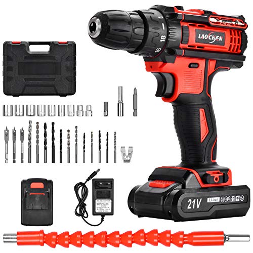 runhua Taladro Atornillador Electrico 21V, Taladro Atornillador Batería con 2 Baterías de Litio 1500mAh, 35Nm, Destornillador Eléctrico 2 Velocidad, Accesorios de 29pcs runhua Taladro Atornillador Electrico 21V, Taladro Atornillador Batería con 2 Baterías de Litio 1500mAh, 35Nm, Destornillador Eléctrico 2 Velocidad, Accesorios de 29pcs