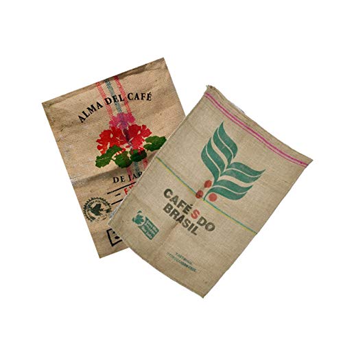 Sacos de Yute Grande de Café Reciclados – Ideal para Decoracion y Jardineria - 100% Natural Ecológico Arpillera Vintage – Pack de 2 Unidades de 70X100 Varios Diseños.